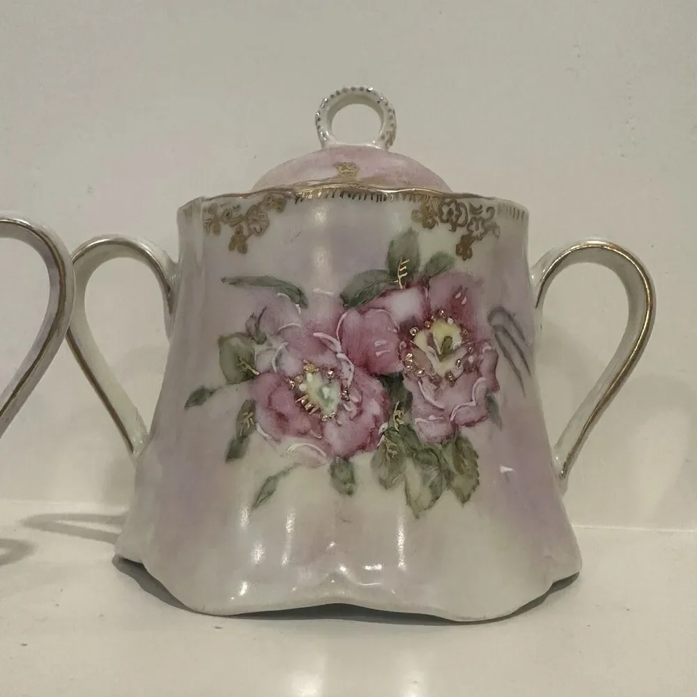 Hutschenreuther Germany Hand Painted Sugar & Creamer Set – Signed 1992 Floral